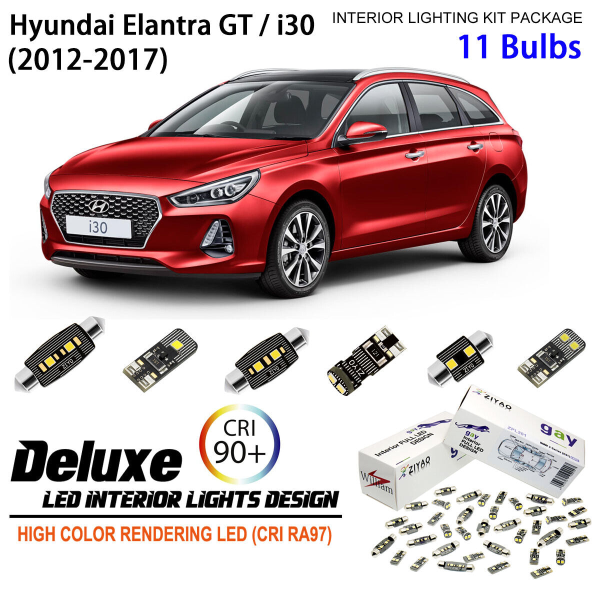 11 Bulbs Interior LED Light Kit Dome Light for 2012-2017 Hyundai i30 Elantra GT