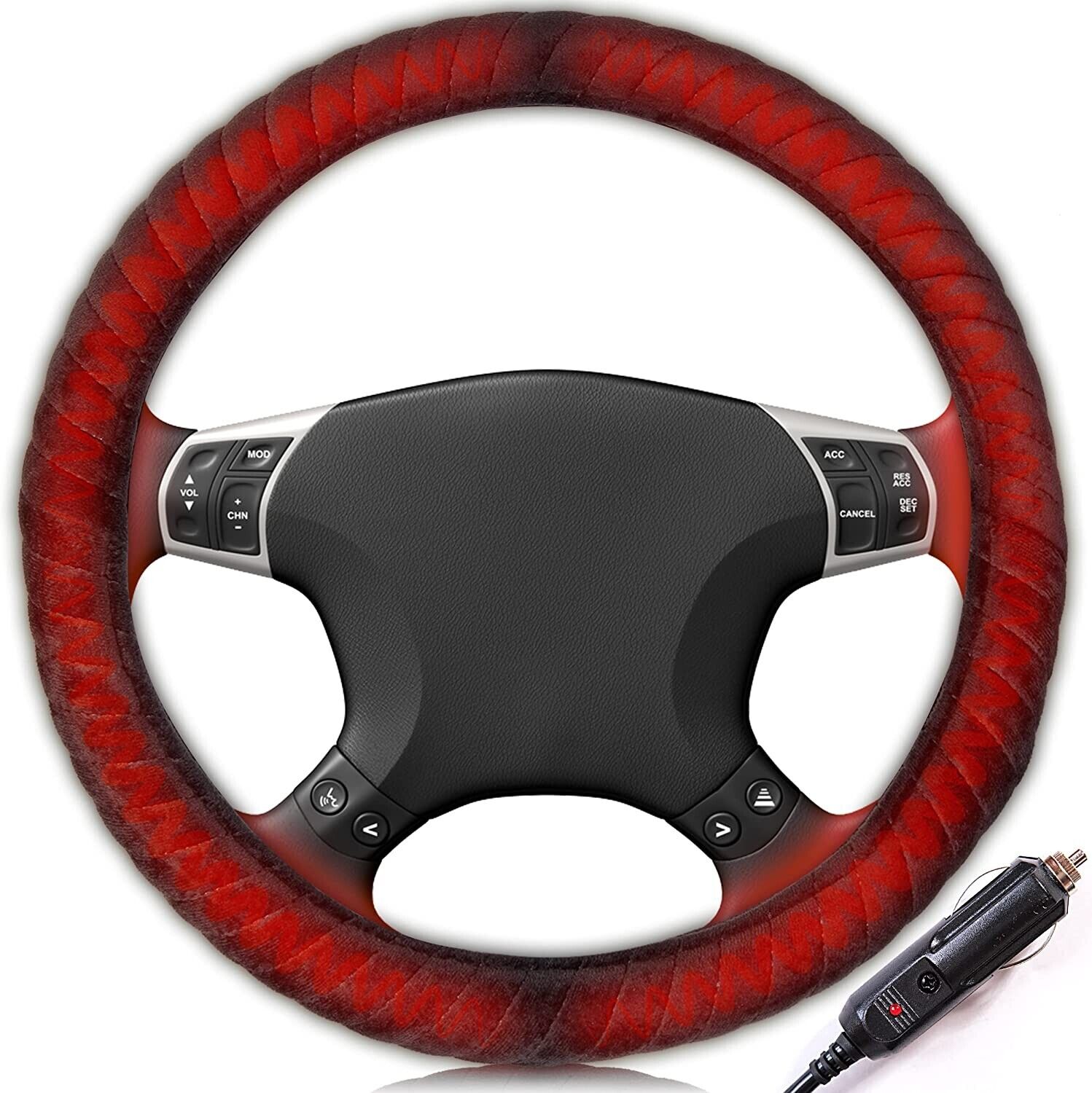 Zone Tech 12V Car Heated Steering Wheel Cover Universal Fit New Tangle Free Cord