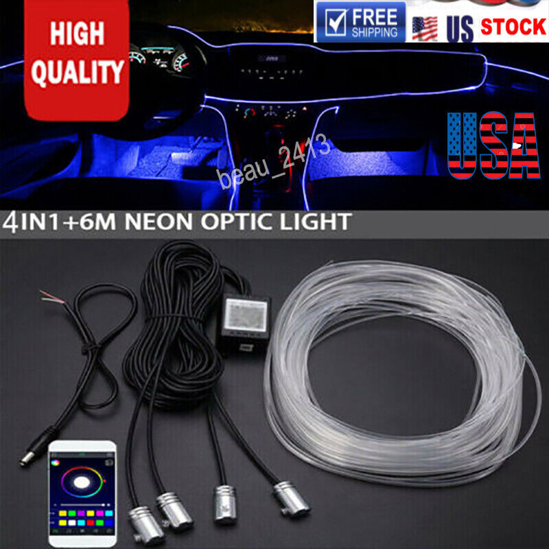 6M RGB LED Car EL strip light interior kit Fiber Optic Ambient Atmosphere Light