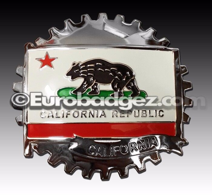 1- NEW Chrome Front Grill Badge Spanish Flag MEDALLION CALIFORNIA REPUBLIC
