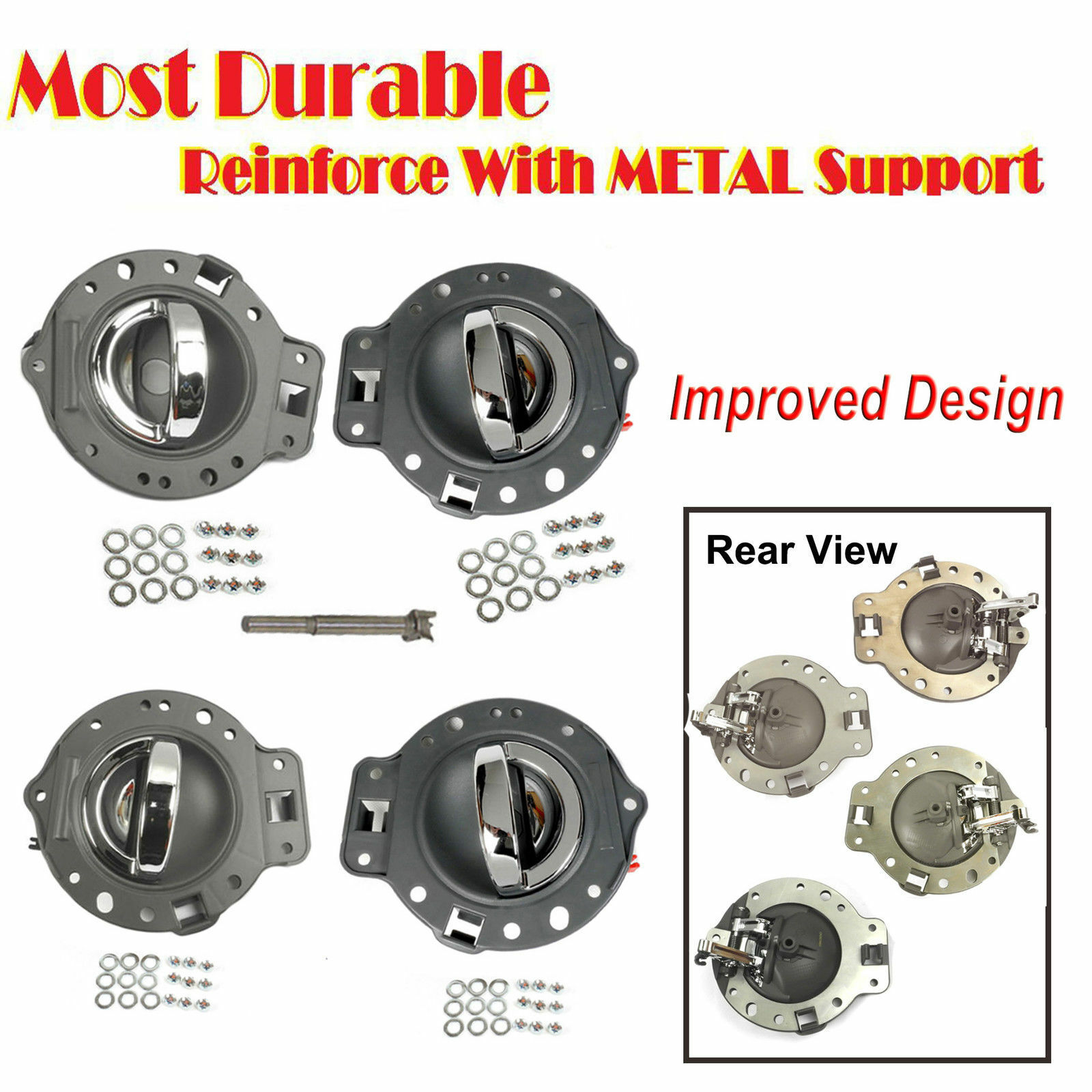 UPGRADED 06-10 For Jeep Commander Inside Door Handle Gray & Chrome Bolts Set 4
