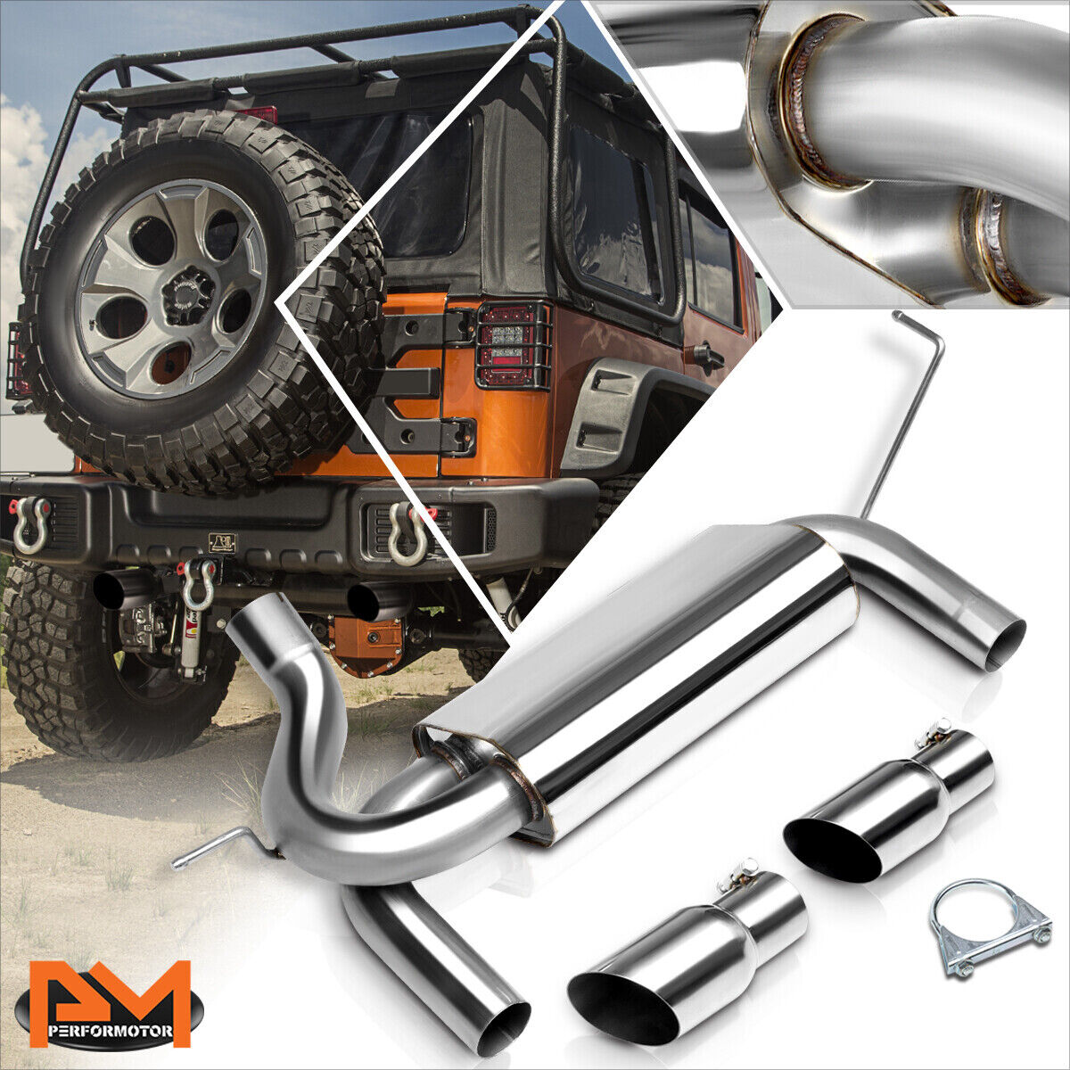 For 07-17 Jeep Wrangler Dual Tip Muffler T-304 Stainless Steel Catback Exhaust