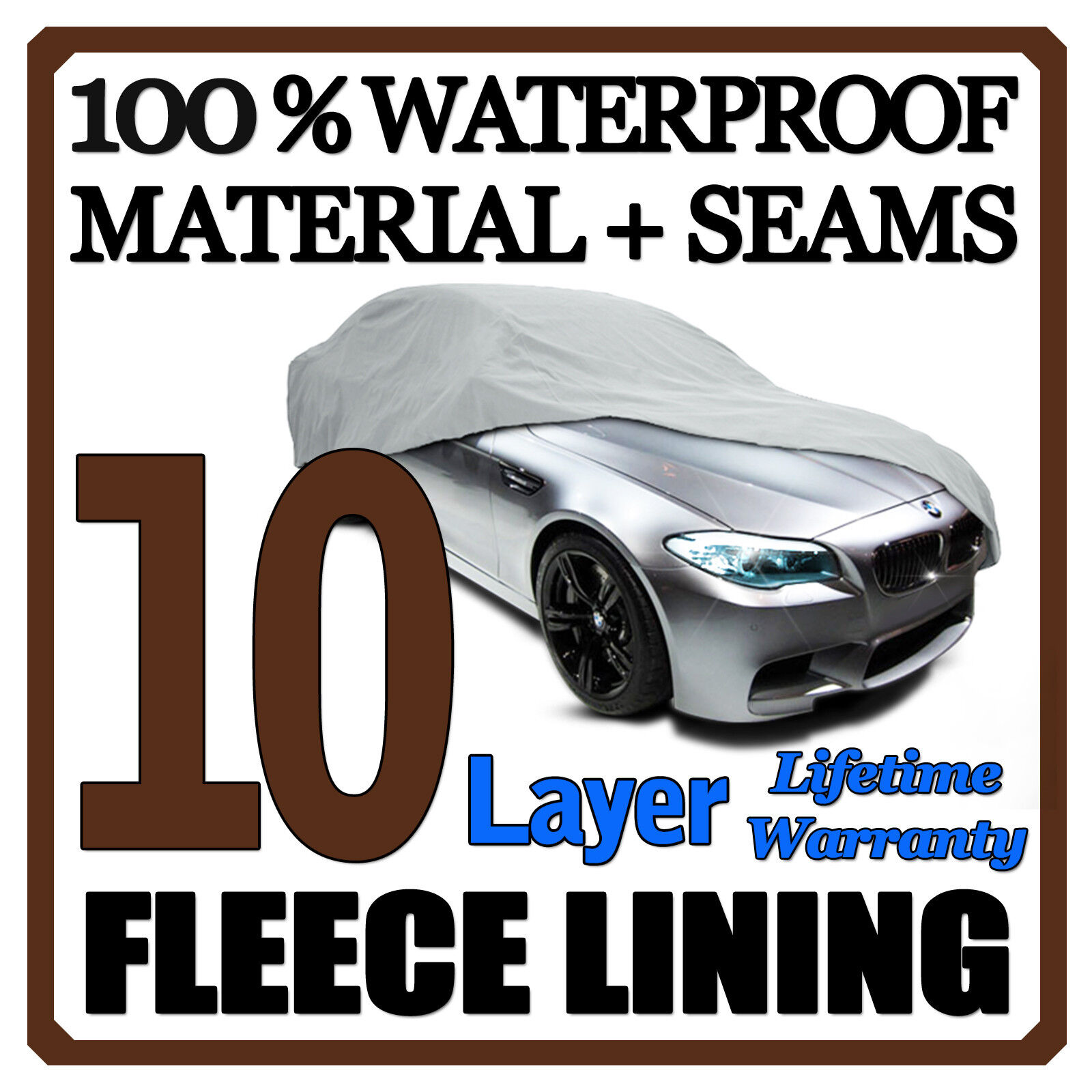 10 Layer Car Cover Breathable Waterproof Layers Outdoor Indoor Fleece Lining Fip
