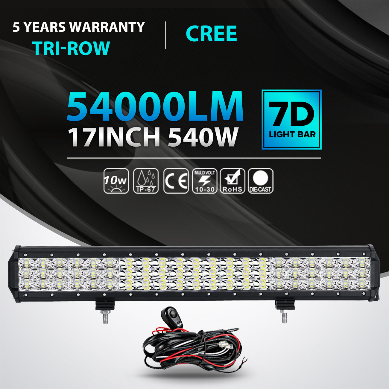 Tri-row  17inch 540W LED Light Bar Combo Offroad Driving 4WD Truck ATV 18\