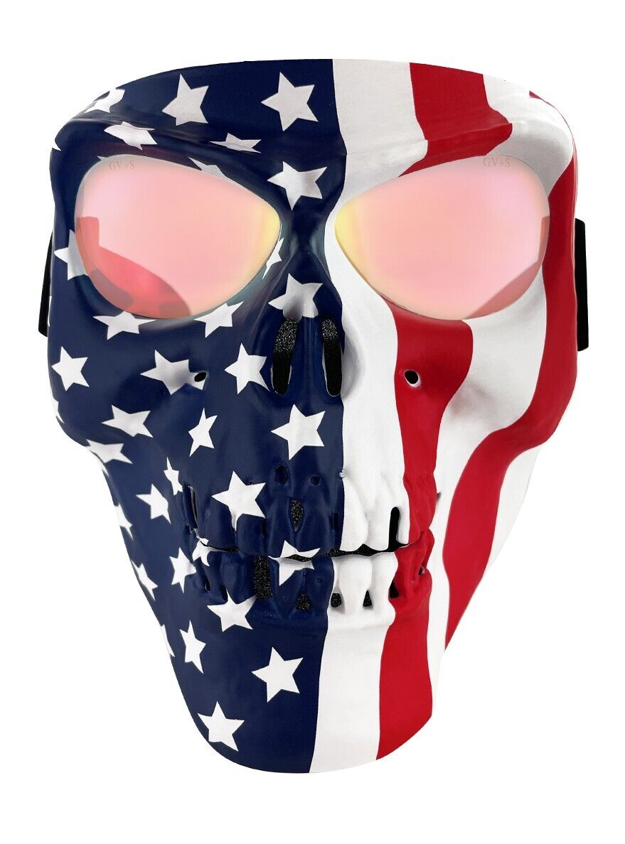 NWT Global Vision Polypropylene Skull Mask American Flag Clear Lens G-Tech Red
