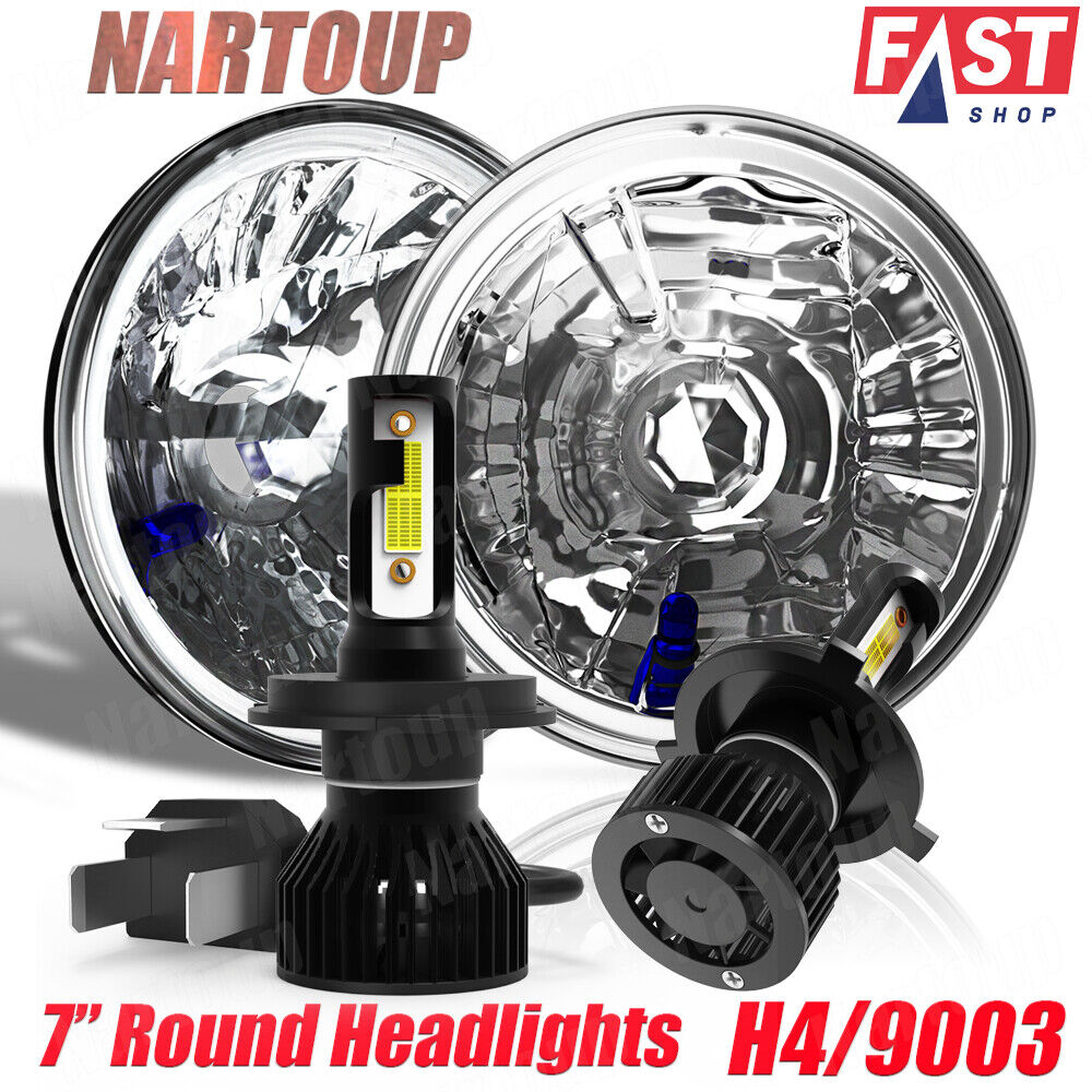 DOT Pair 7 inch Round LED Headlights Hi/Lo Beam DRL For Chevy Nova Camaro Monza