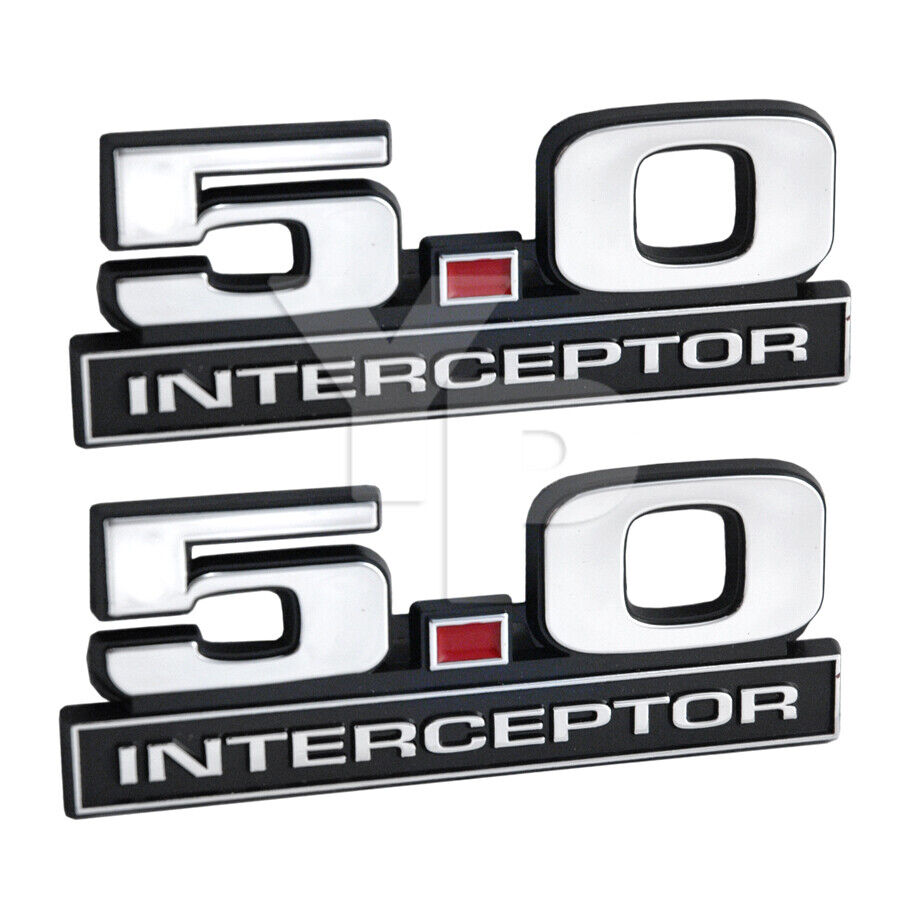 5.0 Mustang Police Interceptor Emblems in Chrome Black & Red - 5\