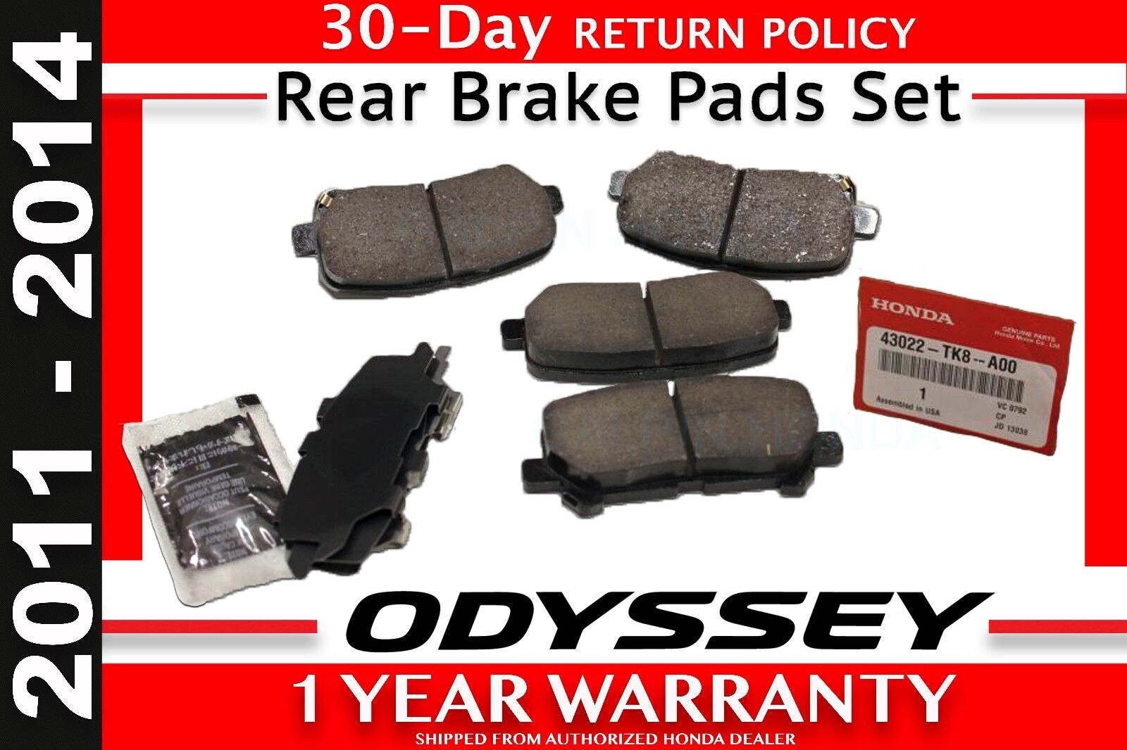 FACTORY HONDA OEM 2011-2014 Odyssey Brake-Rear Pads     (43022-TK8-A00)