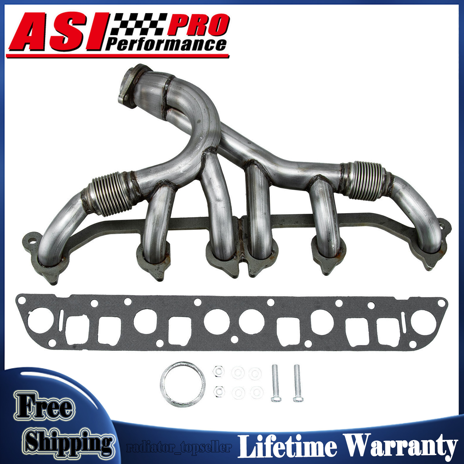 S/S Exhaust Manifold & Gasket Kit FIT 1991-1999 Jeep Grand Cherokee Wrangler 4.0