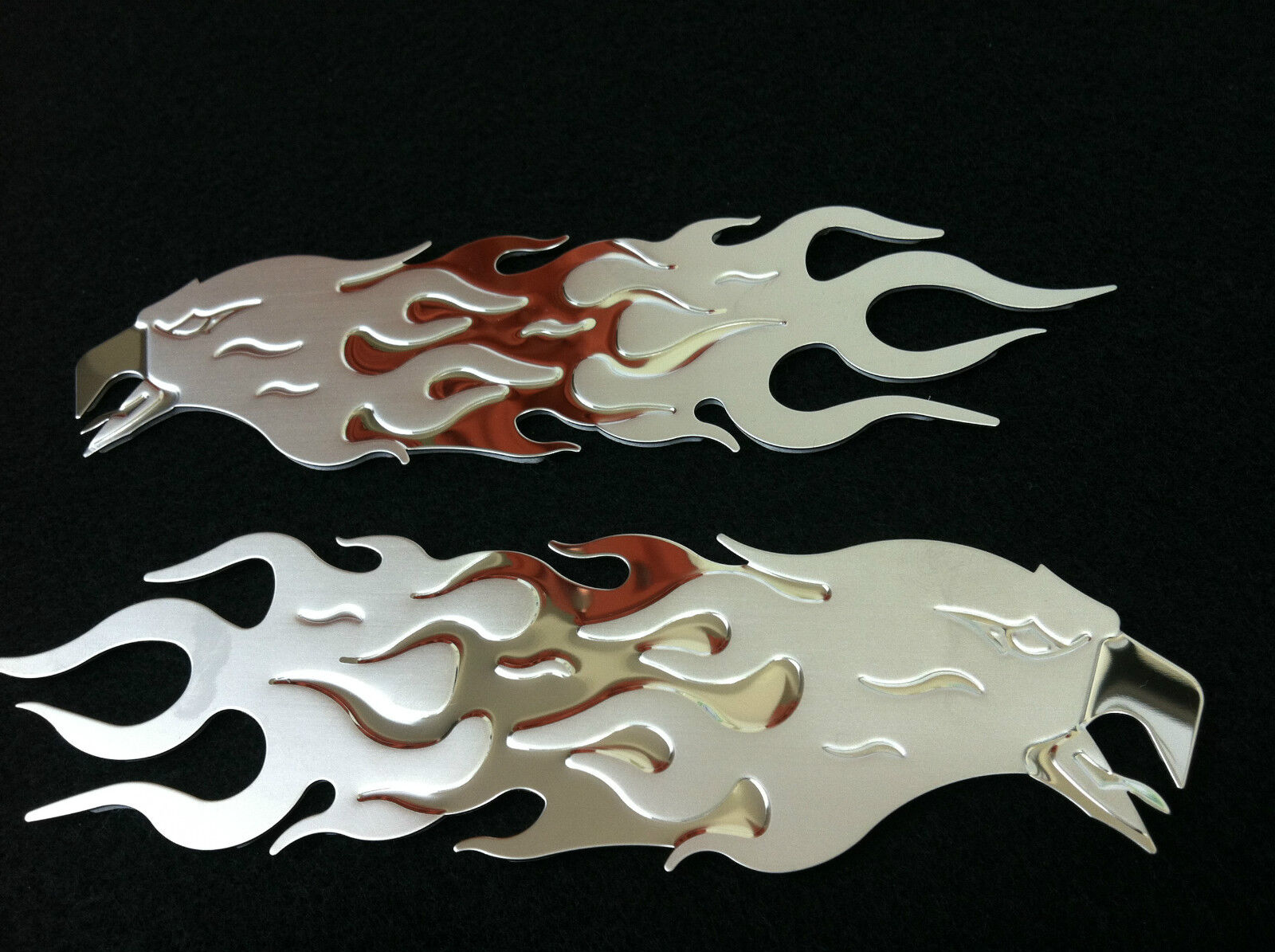 2 Bully Stainless Steel Chrome Screaming Eagle Flame Trim 3-D Emblem 3M Adhesive