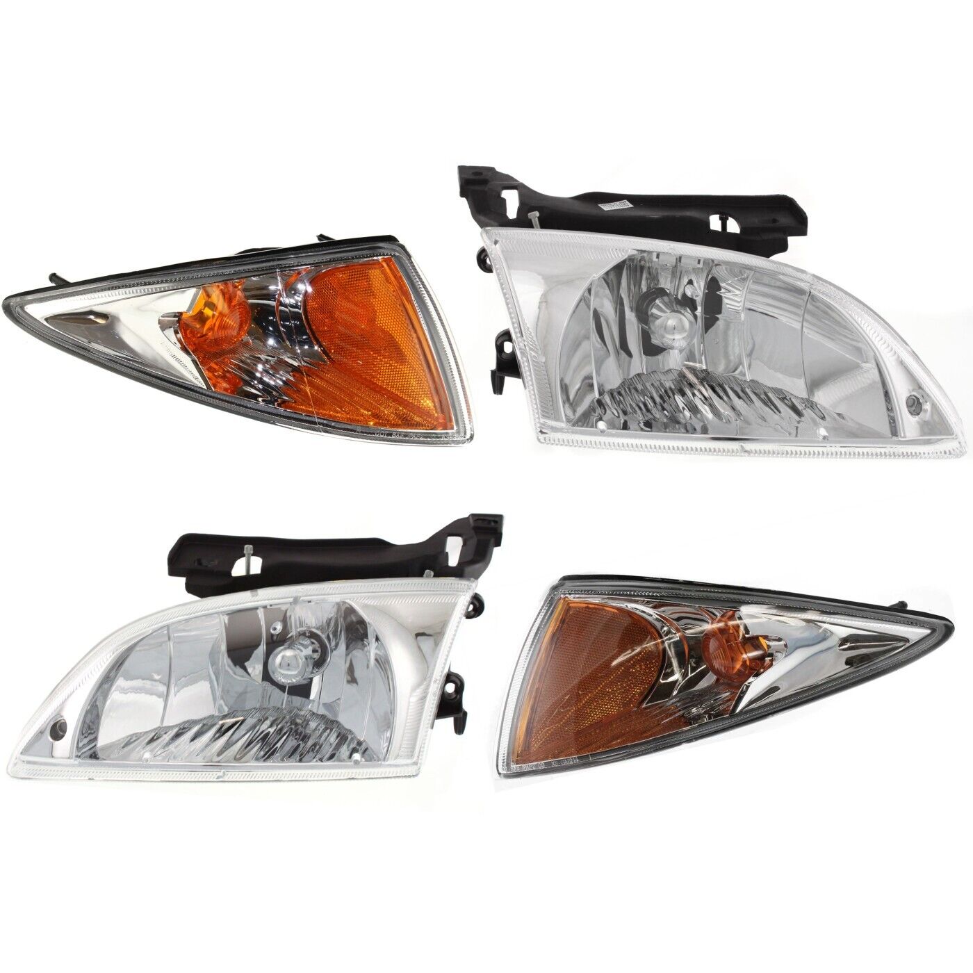 00-02 Cavalier Headlights Headlamps & Corner Parking Lights Left & Right Set Kit