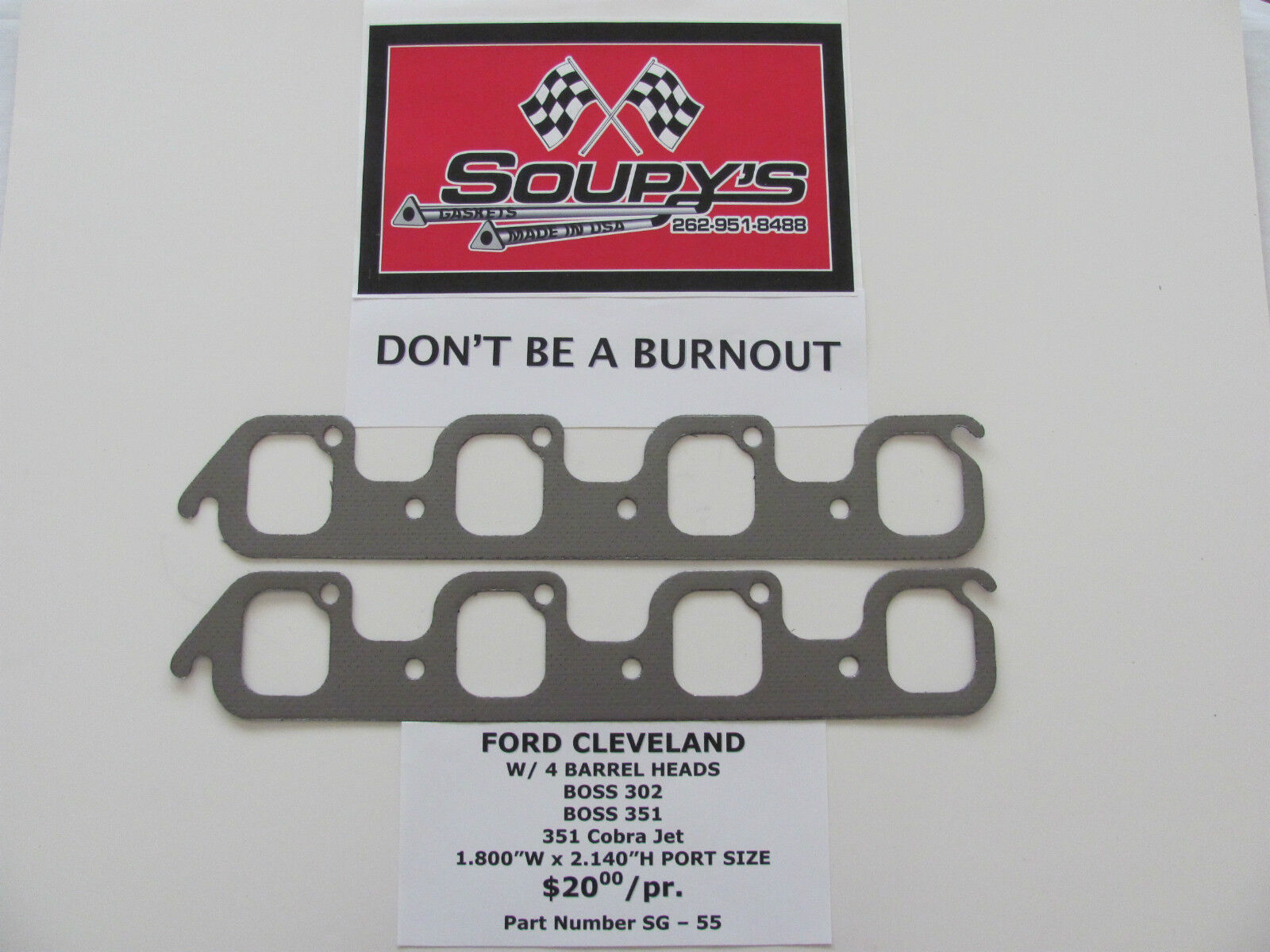 Ford Cleveland Exhaust Gaskets(w/4V heads)(Boss 302-351-351 CJ)(1.800\