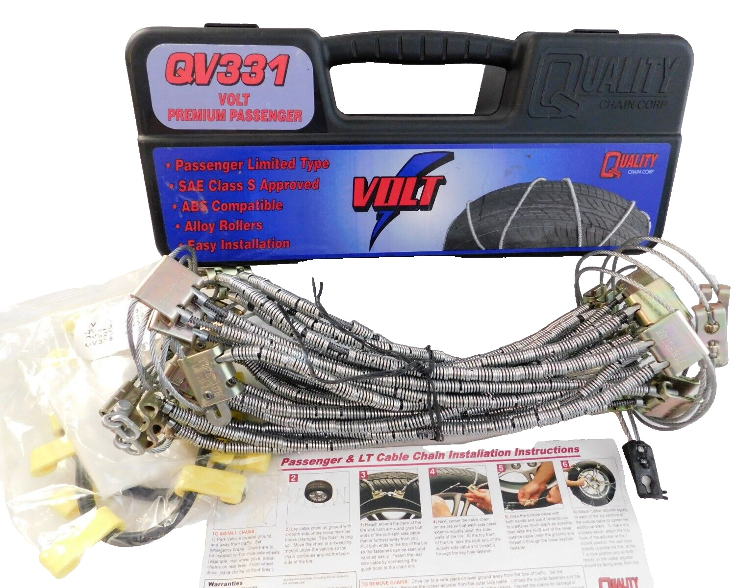 QV331 VOLT Diagonal Cable Premium Passenger Tire Snow Chains, Never Used