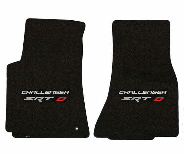 2008-2010 Dodge Challenger Ebony Black 2pc Floor Mats - Silver & Red SRT-8 Logos
