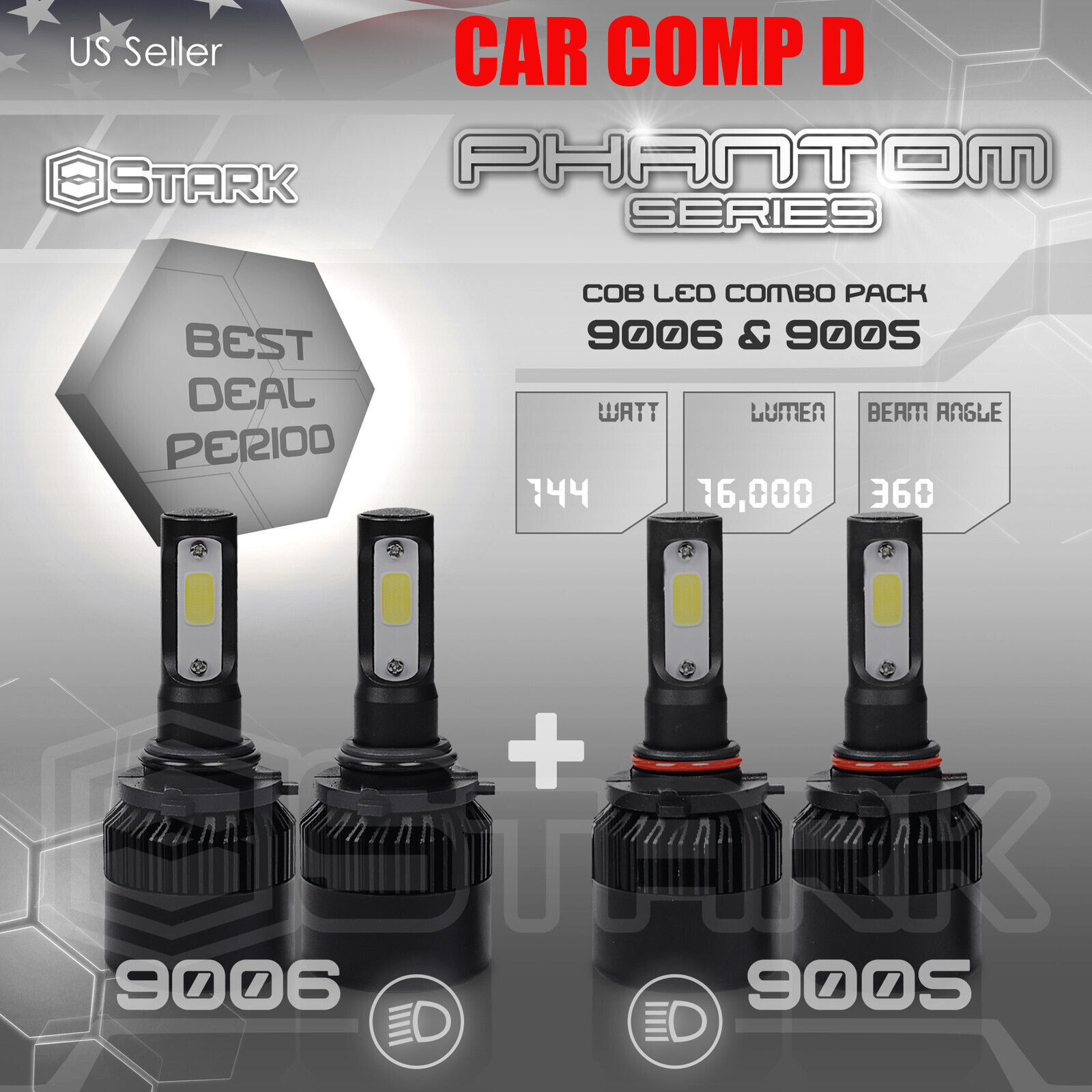 9006 9005 4PCS LED Total 144W 16000LM Combo Headlight High 6000K White Kit (B)