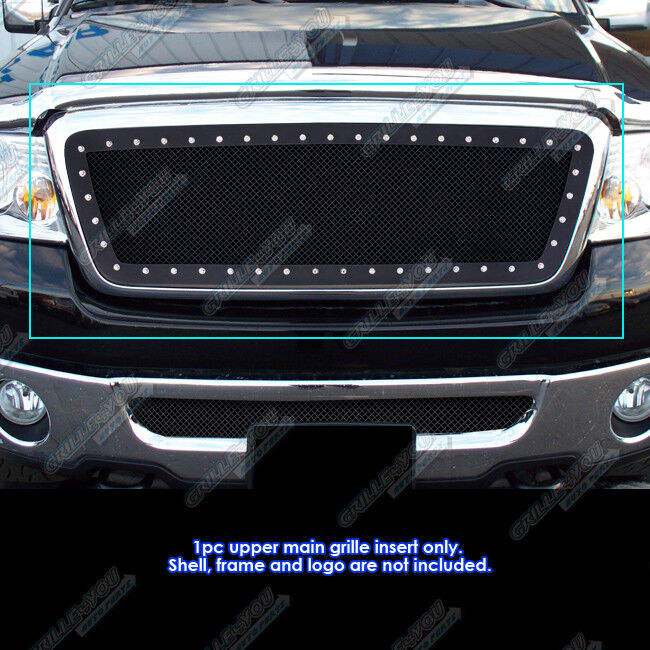 Fits 2004-2008 Ford F-150 Rivet Black Stainless Steel Mesh Grille Grill Insert