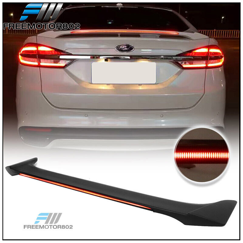 Fits 13-20 Ford Fusion Long LED Style Trunk Spoiler Wing Matte Black - ABS