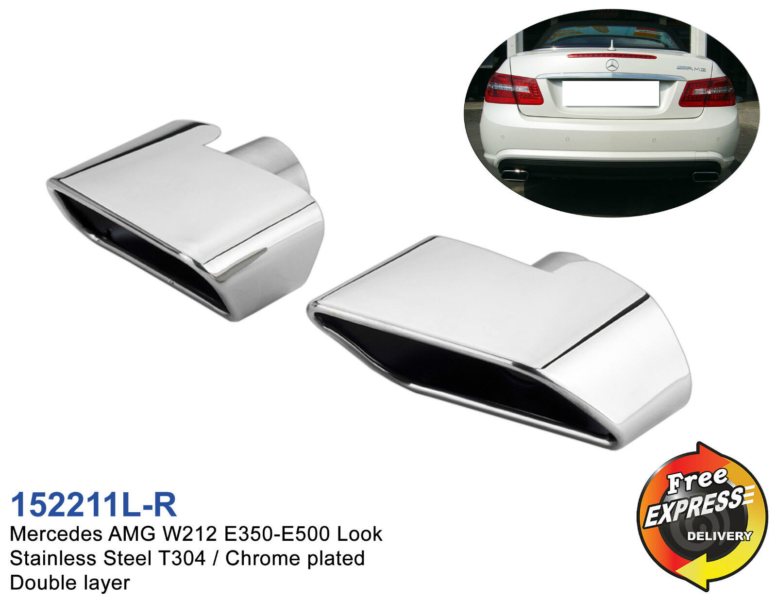 Exhaust Tailpipe tips set Chrome plated for Mercedes W221 AMG E350 E500 look