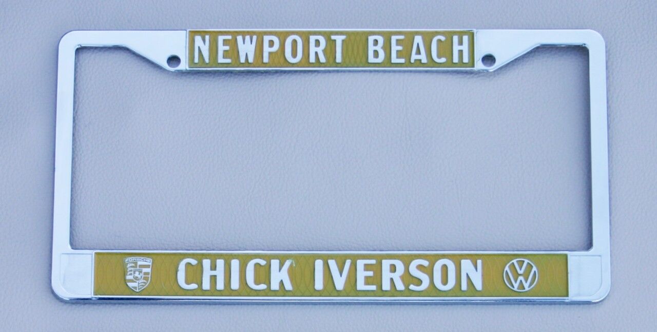 VW Chick Iverson Dealer License Plate Frame NEW Newport Beach, California 1956 +