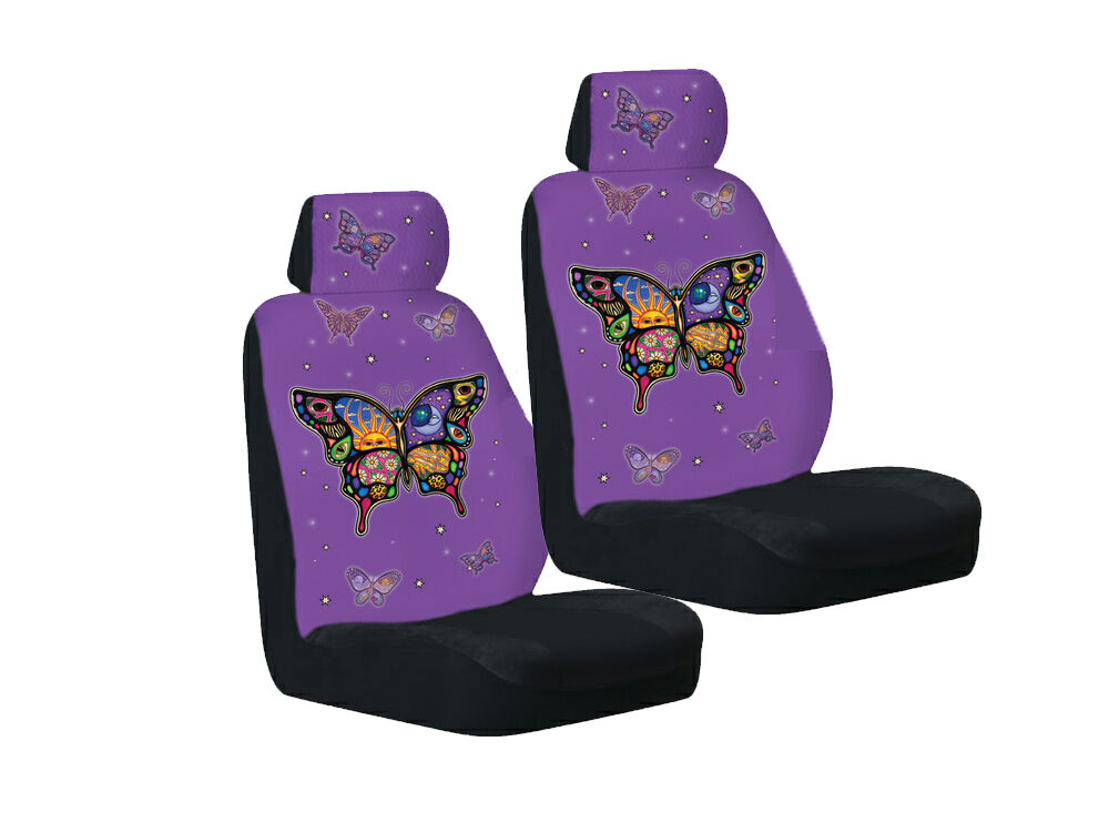 4pc Set Yujean Purple Celestial Butterfly Auto Car Seat Cover Front Bucket Chair