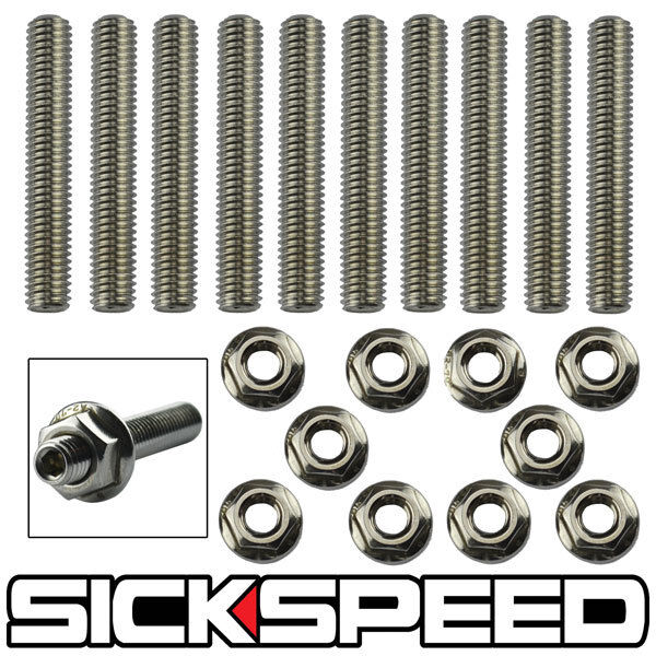 10 PC STAINLESS STEEL EXTENDED MANIFOLD INTAKE STUD KIT/SET W/WASHER A