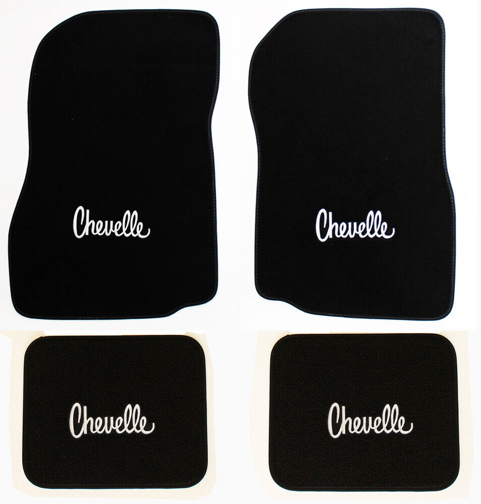 NEW 1968 - 1972 CHEVELLE Floor Mats Black Carpet Embroidered Silver Logo All 4