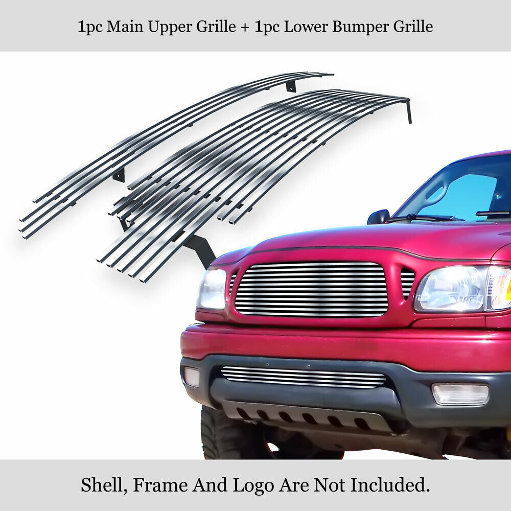 Fits 2001-2004 Toyota Tacoma Stainless Steel Chrome Billet Grill Insert Combo