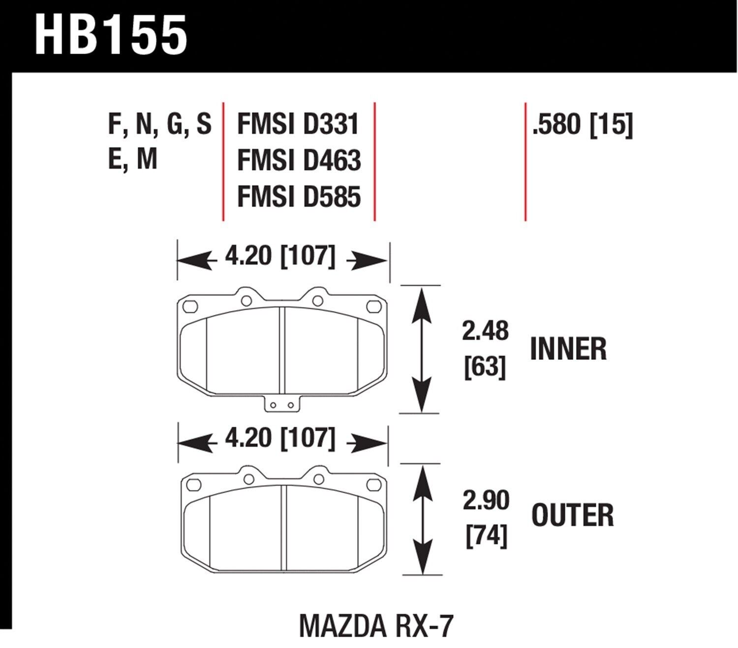 L181 Hawk Performance HB155N.580 Front High Performance Brake Pads