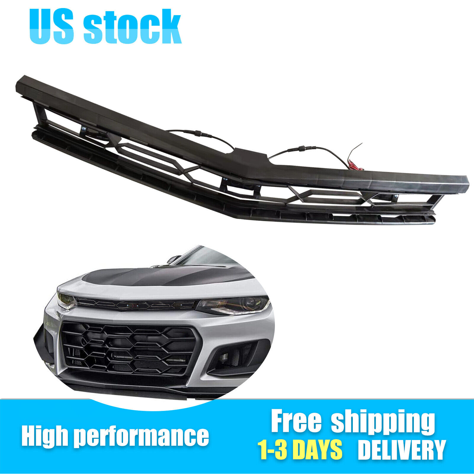 Fits 16-21 Chevy Camaro Front Bumper Upper Grille With Light (PP) ZL1 1LE Style