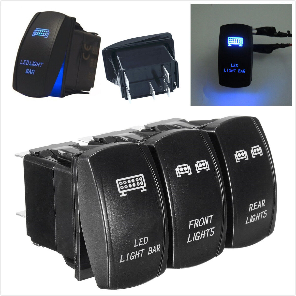 Universal Car3Pcs 5-Pins Front&Rear Lamp LED Light Laser Rocker Backlit Switch 