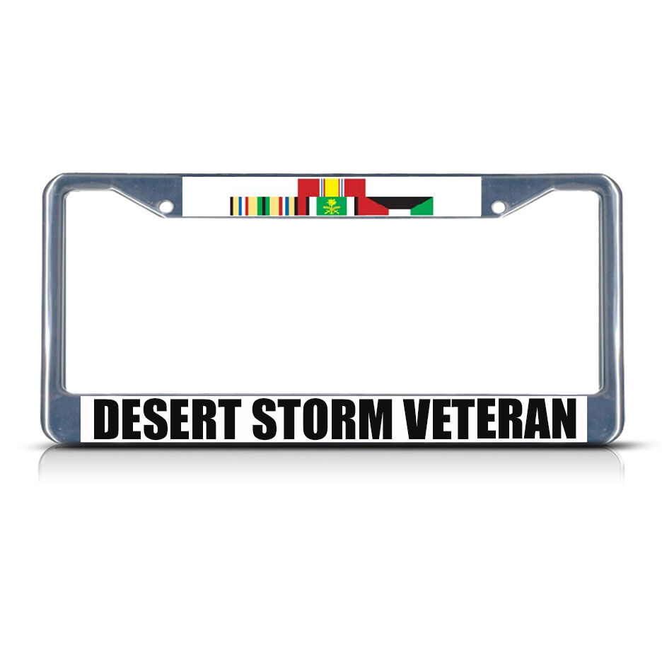 DESERT STORM VETERAN Chrome Metal Heavy Duty License Plate Frame Tag Border
