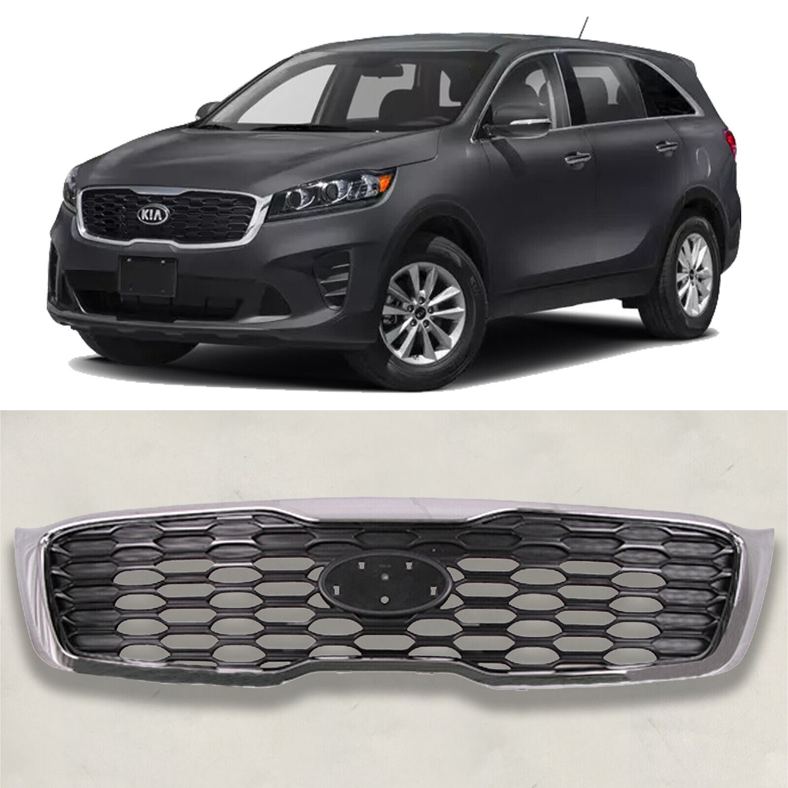 Front Bumper Grille Assembly Replacement For 2019 2020 Kia Sorento L LX Sport