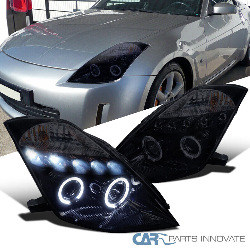 Glossy Piano Black For Nissan 03-05 350Z Z33 Tinted LED Projector Headlights