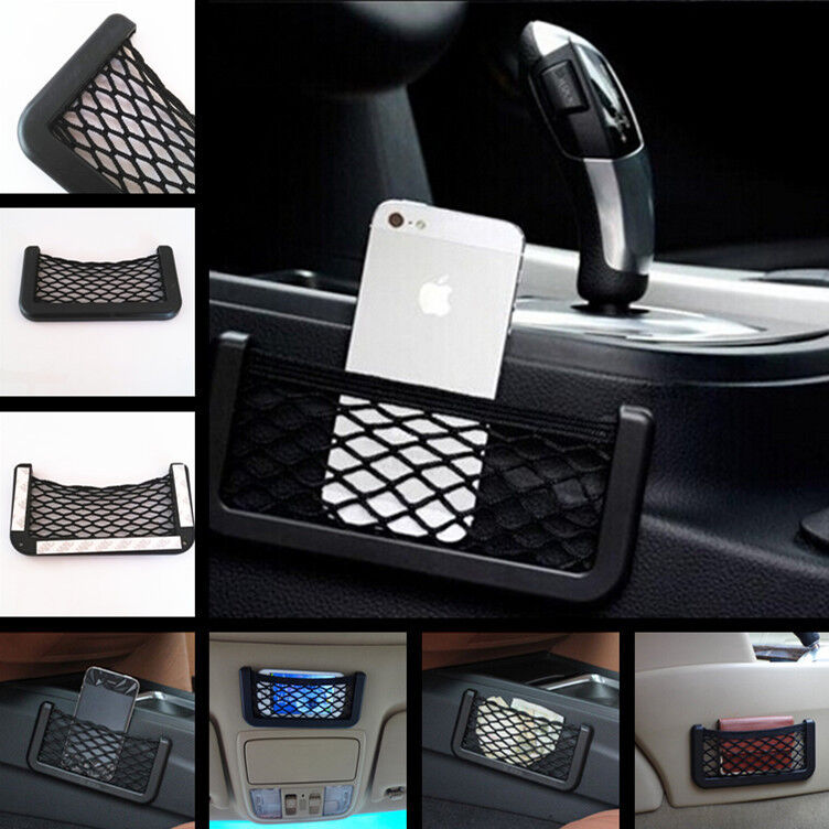 Auto Car Black Storage Net String Pouch Bag GPS Phone Holder Pocket Organizer