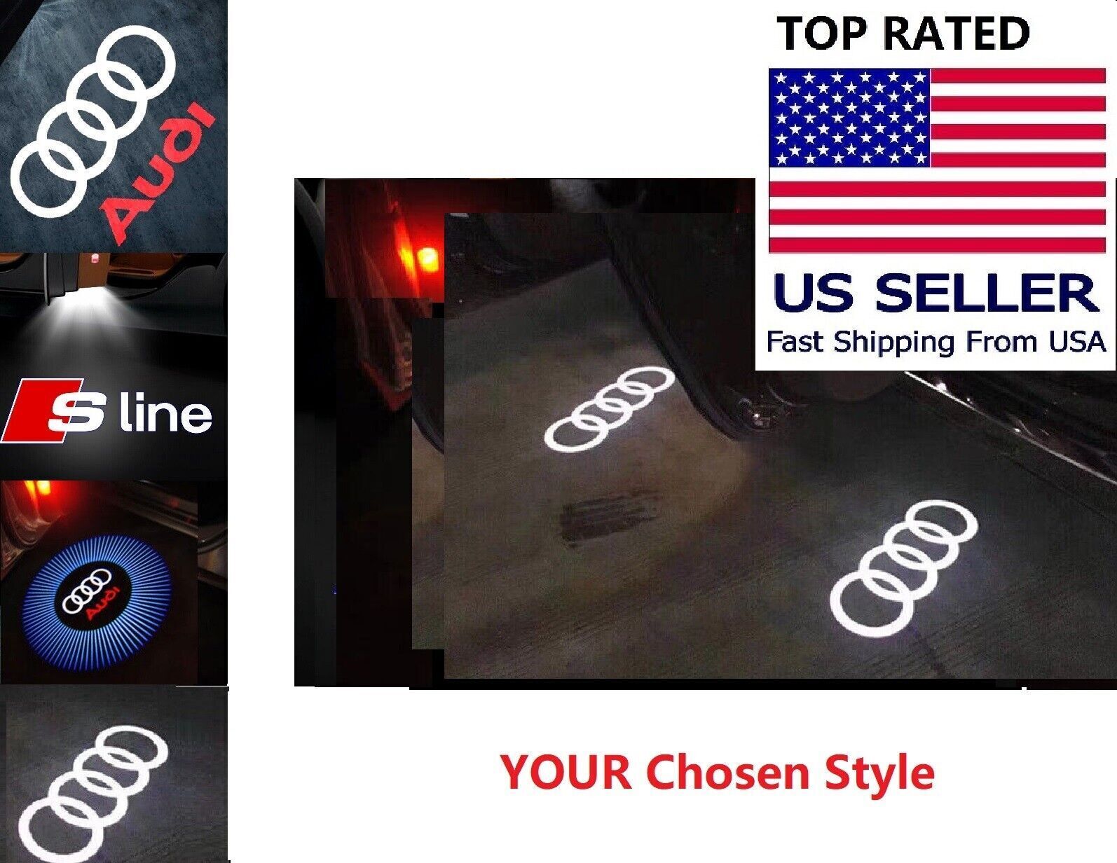 For AUDI Door Logo Lights LED Laser Ghost Shadow Projector Courtesy CAR 2 4 pcs