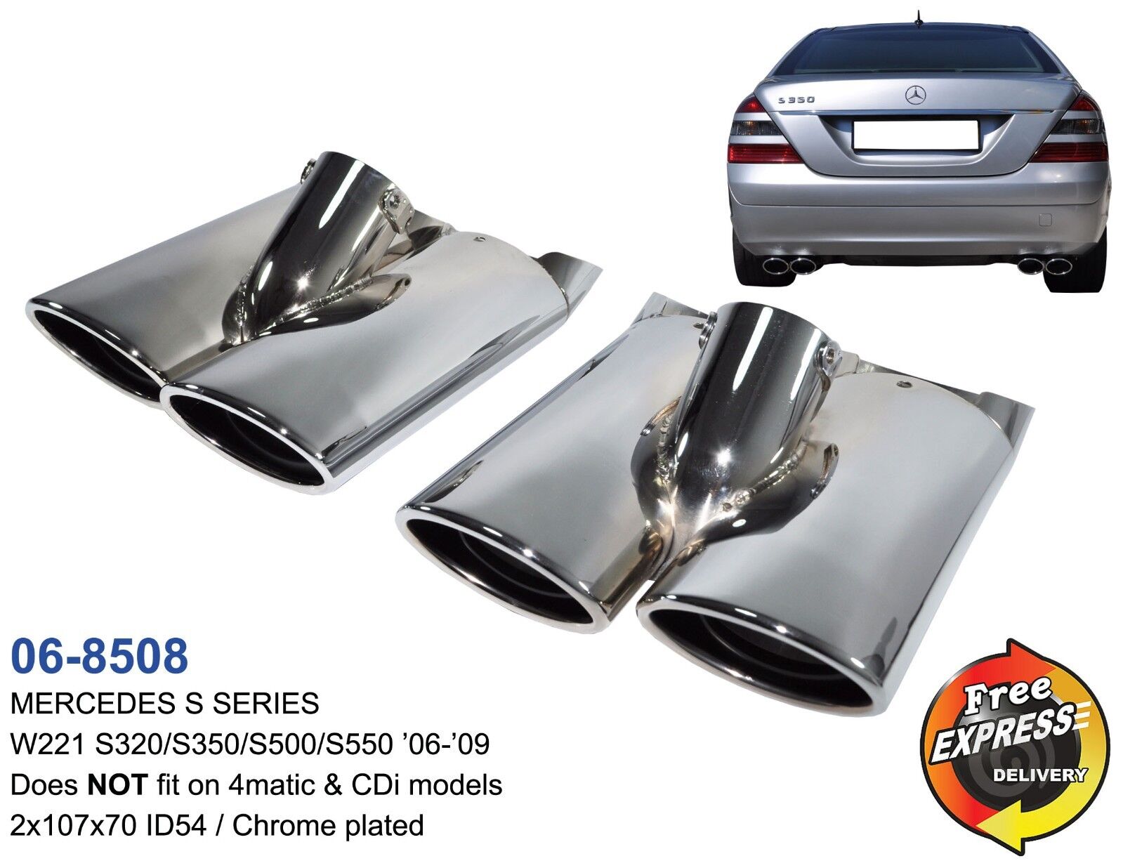 Exhaust S/S dual tailpipes trims for Mercedes Benz S W221 S320 S350 S500 S550