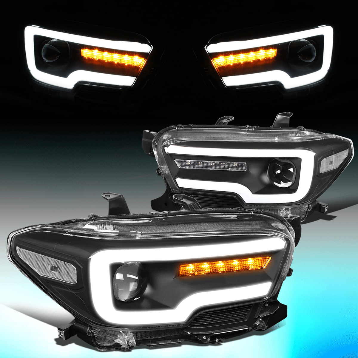 FOR 2016-2020 TOYOTA TACOMA BLACK CLEAR SIDE SEQUENTIAL LED PROJECOTR HEADLIGHTS