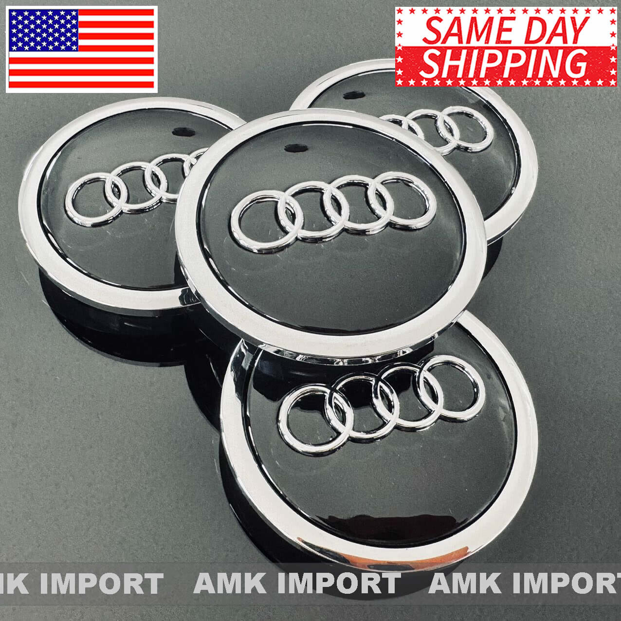 4X Black Wheel Hub Center Caps with Chrome Logo for Audi 69MM 4B0-601-170-A-7ZJ