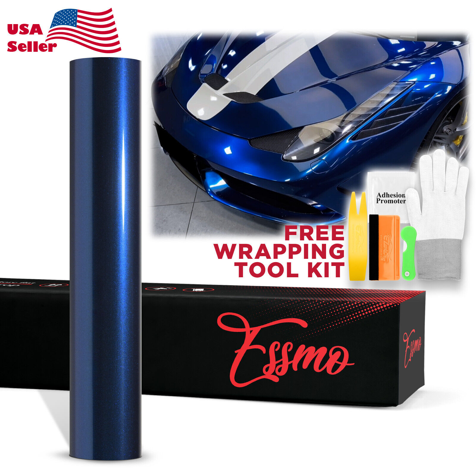 ESSMO PET Super Gloss Metallic Shadow Blue Vehicle Vinyl Wrap Decal Like Paint