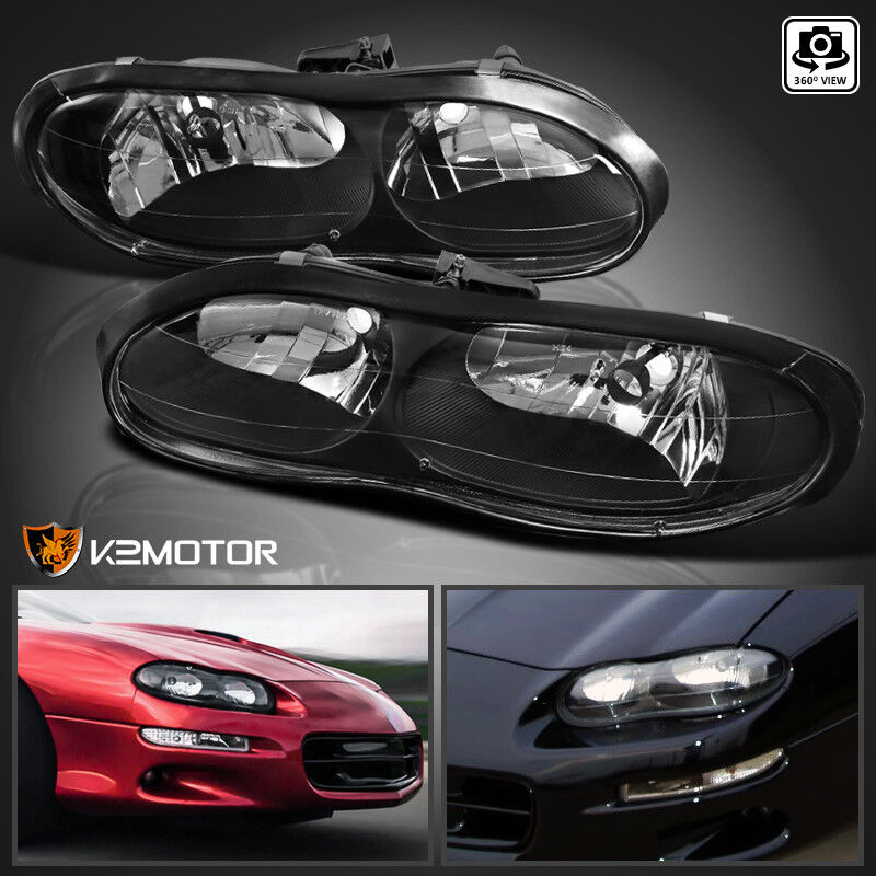 For 1998-2002 Chevy Camaro Black Replacement Headlights Lights Lamps Left+Right
