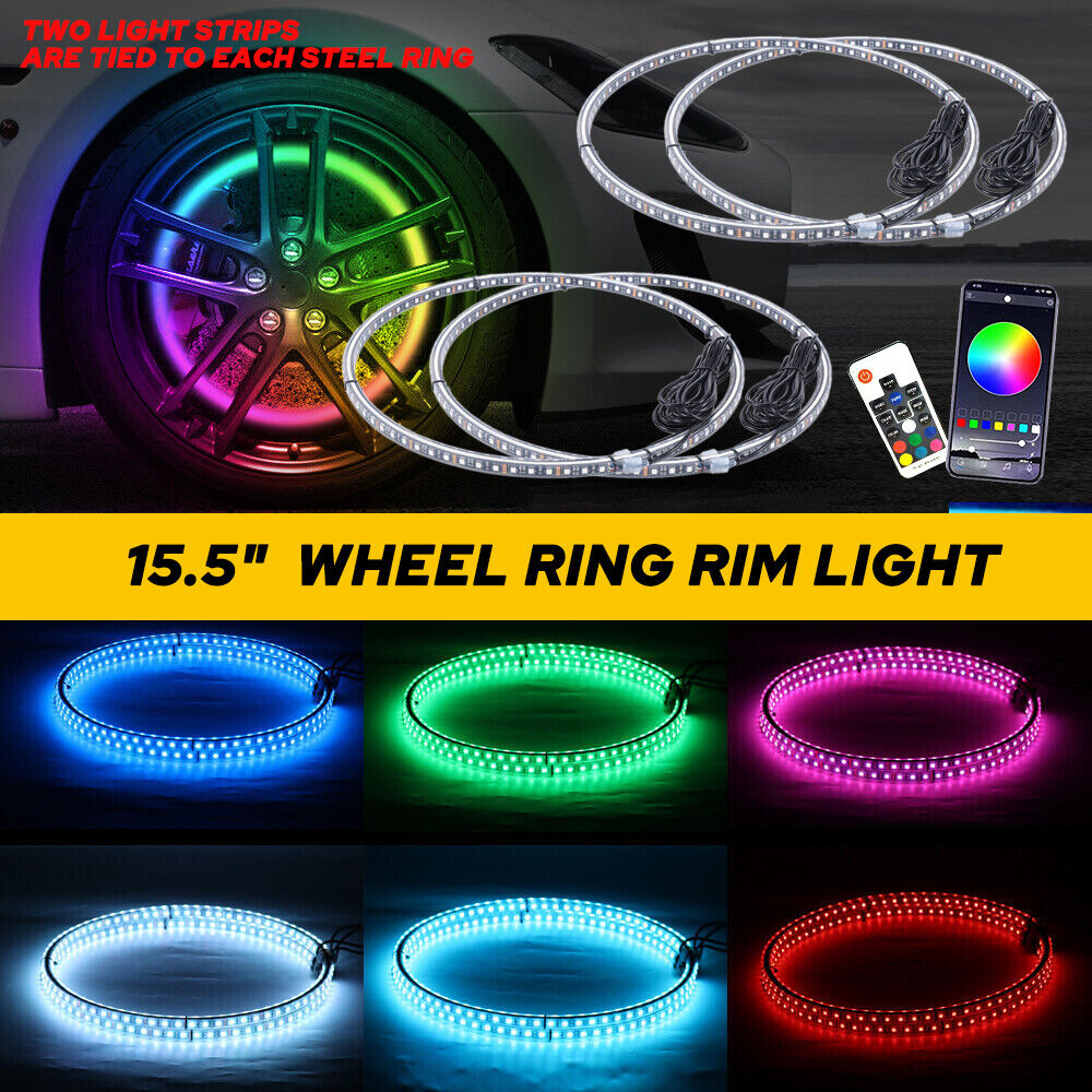 15.5in LED Wheel Ring Light Kit IP68 RGB Color Changing Bluetooth Remote Control