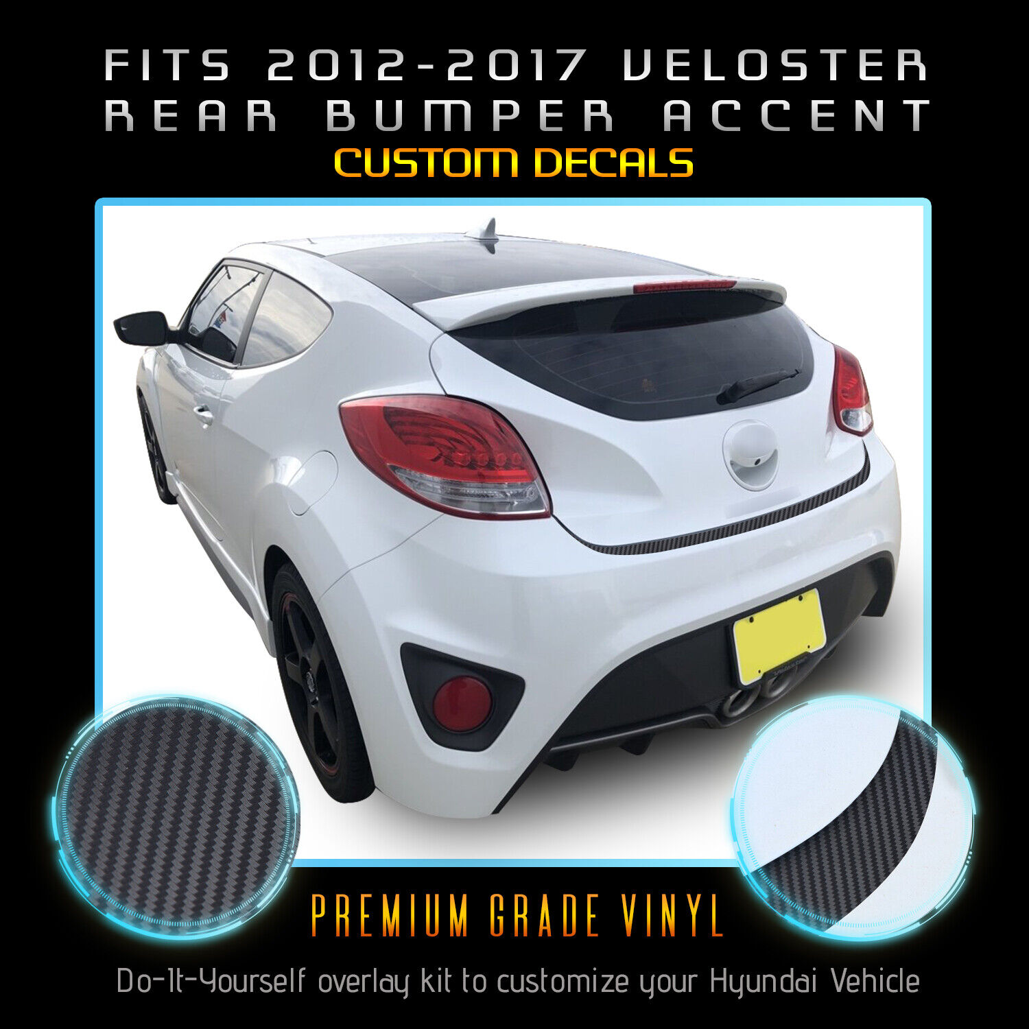 For 2012-2017 Hyundai Veloster Rear Trunk Trim Accent Decal - Matte Carbon Fiber