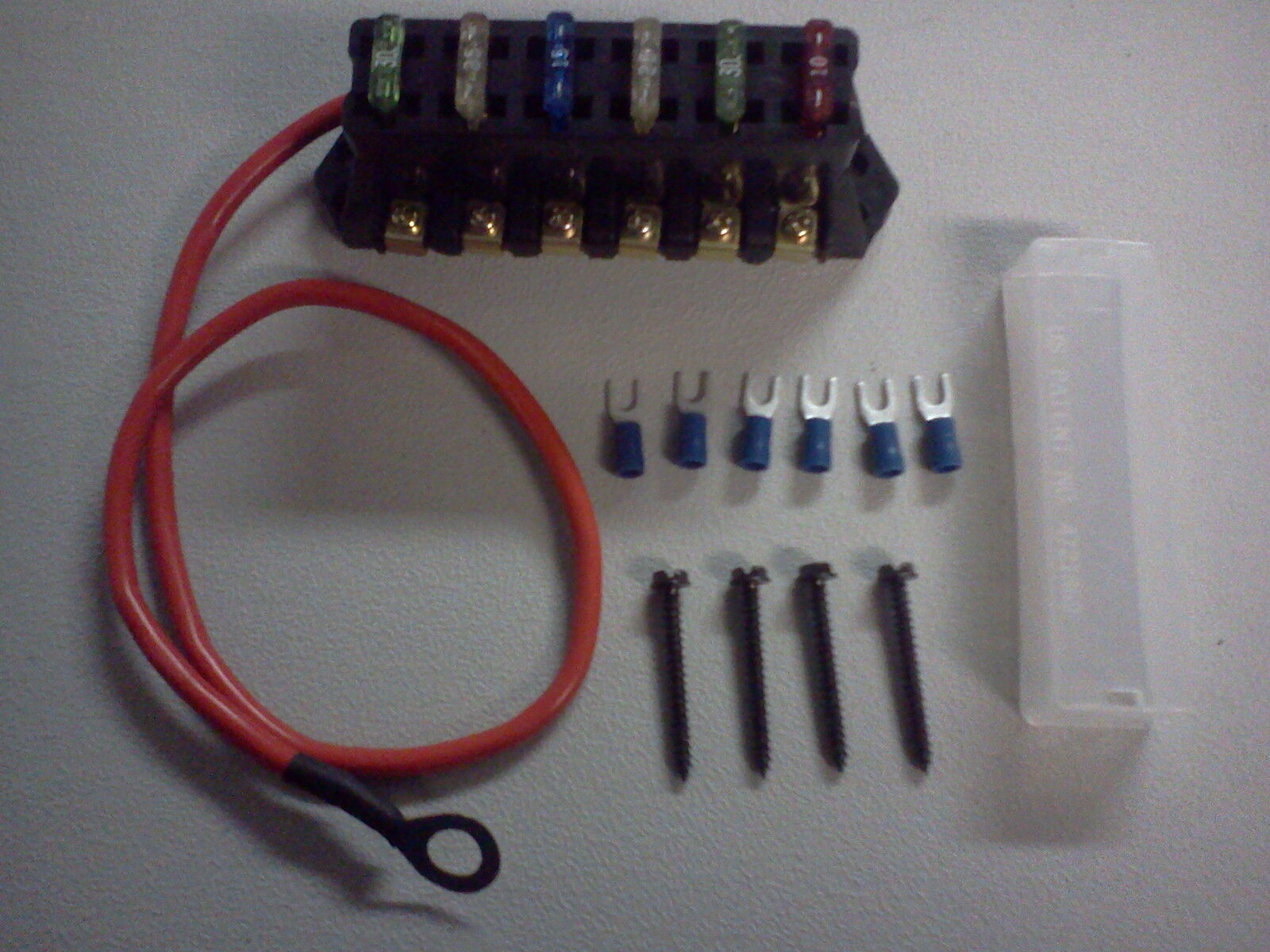 6 CIRCUIT ATC/ATO RAISED FUSE BLOCK PANEL KIT WITH 8AWG HOT WIRE LEAD CAR TRUCK