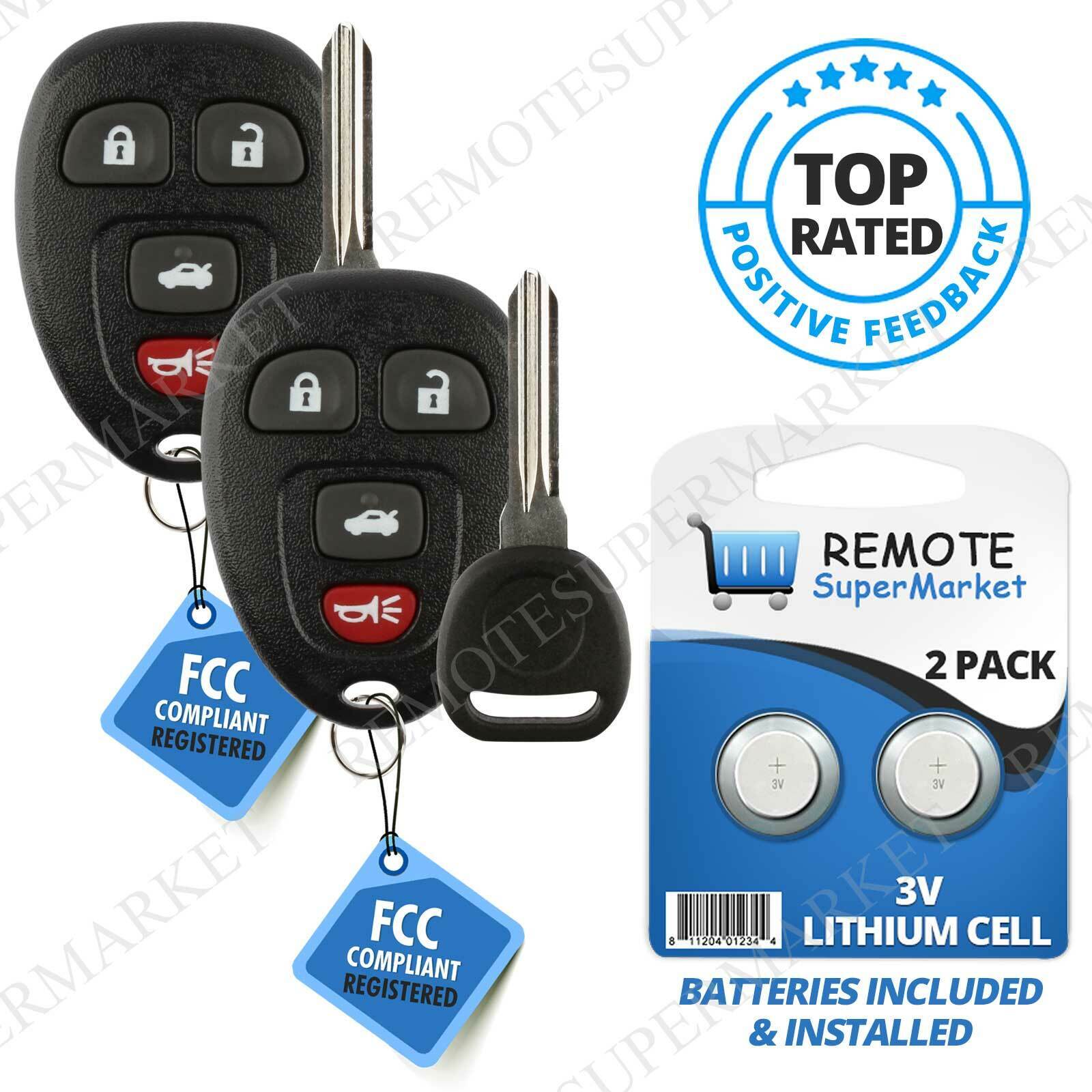 2 Replacement for 2006-2013 Chevy Impala 06-07 Monte Carlo Remote Key Fob 4b Set