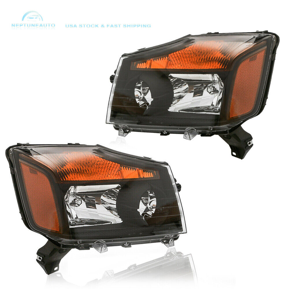 Pair Headlights Lamps+Amber For 2004-2015 Nissan Titan SV 04-07 Armada 5.6L V8