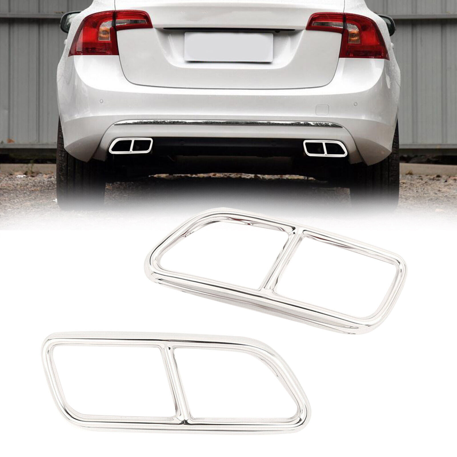 Fit For Volvo S60 V60 2014-2018 Stainless Steel 2x Exhaust Tail Pipe Cover Trim