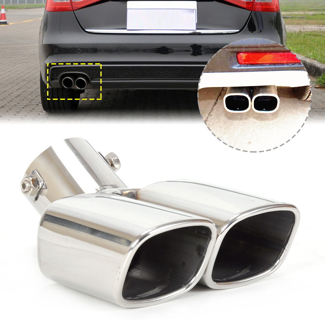 CURVED Exhaust Tail Pipe Rear Muffler End Trim  58mm For Versa Kia Focus Toyota