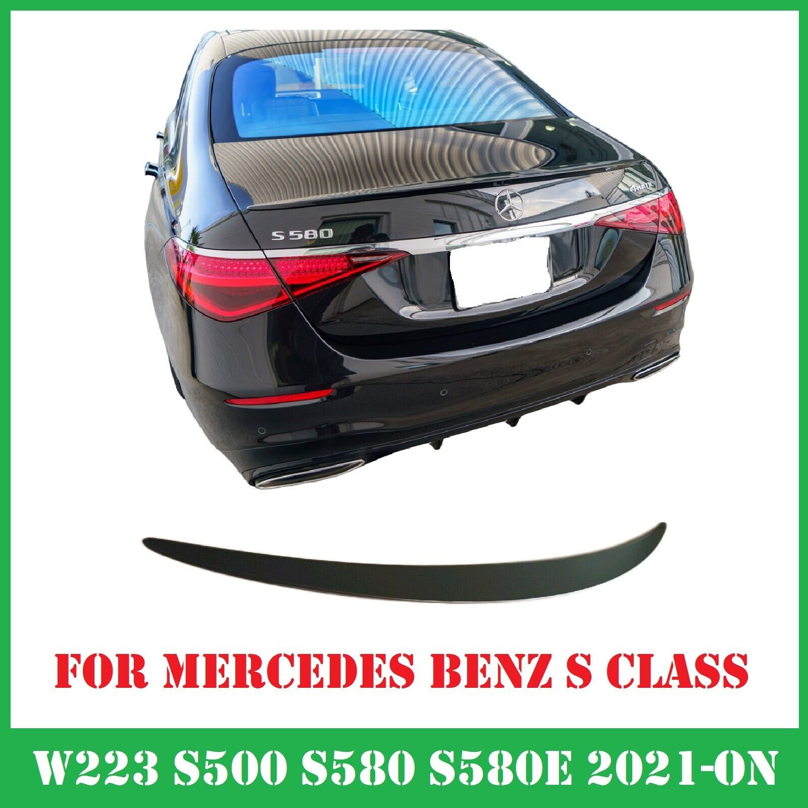Glossy Black Spoiler for Mercedes Benz S Class W223 S500 S580 S580e 2021-2024