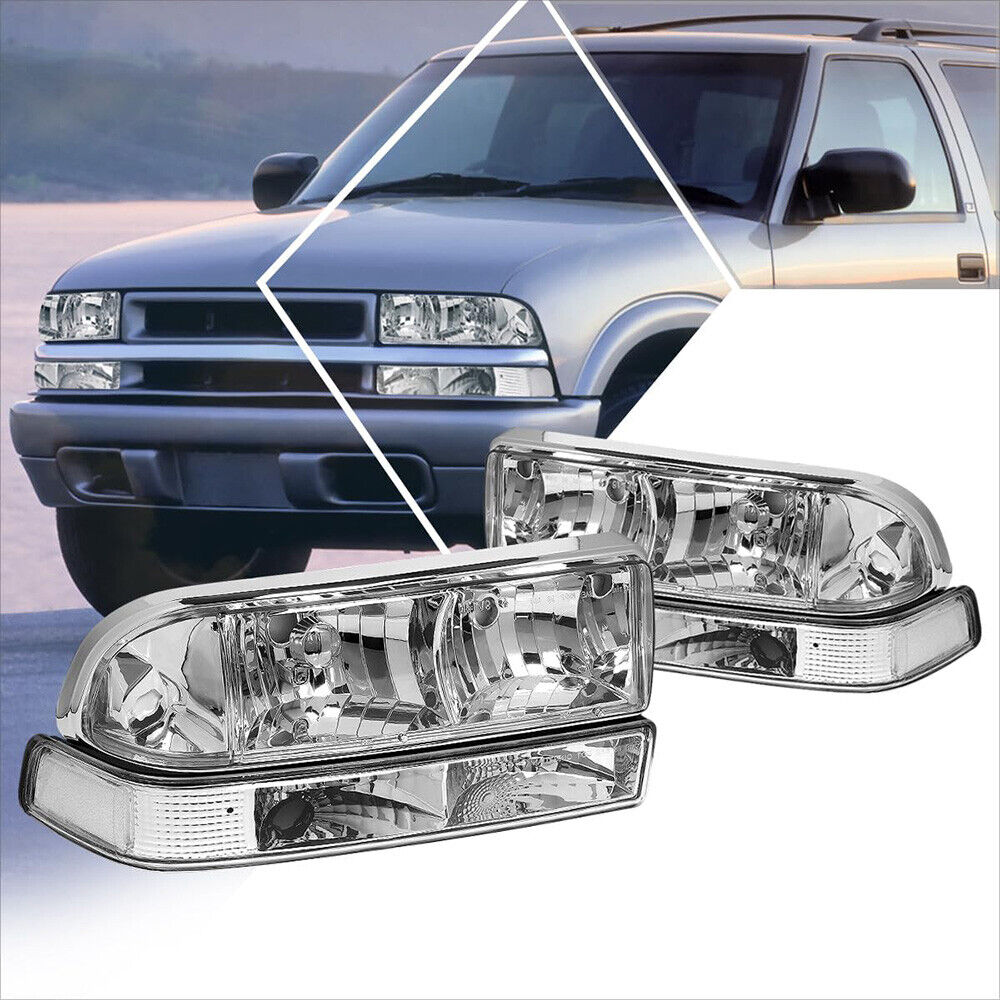 Headlights Fits 1998-2004 Chevy Blazer S10 Pickup Clear Lamps Left+Right 98-04