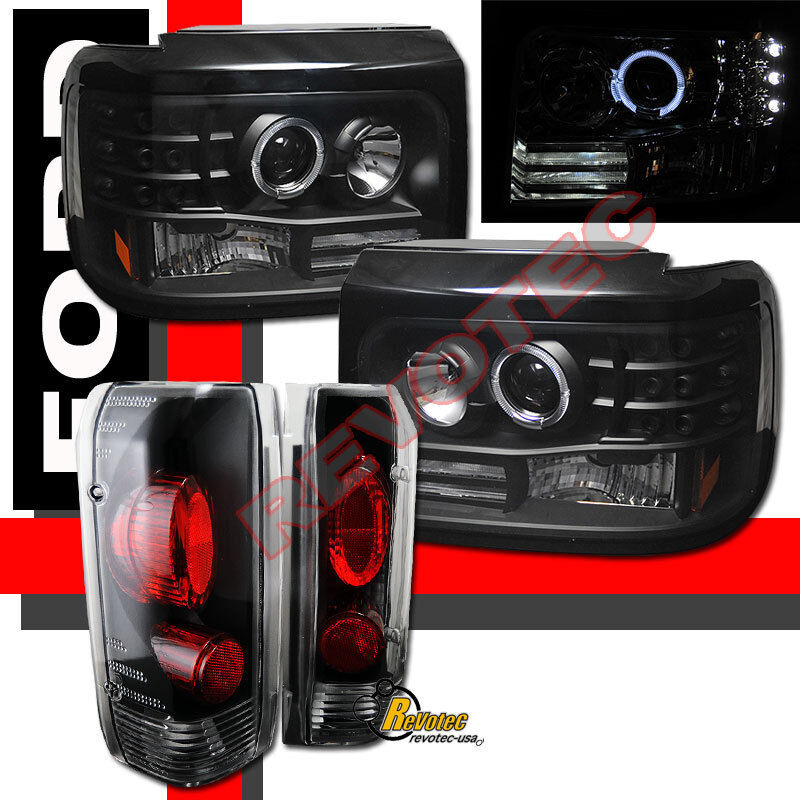 92 93 94 95 96 FORD F-150 BRONCO HALO PROJECTOR HEADLIGHTS & TAIL LIGHTS BLACK 